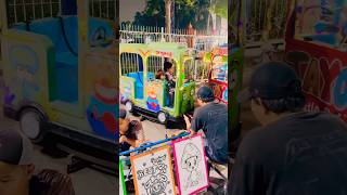 Odong kereta bus tayo hijau klap klip karakter Tn.crab, cat lukis labubu dan jamur mini siap diwarna