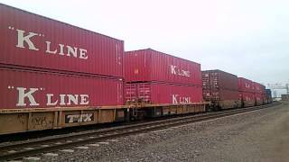 UP 2757 leads lone SD70M on slow EB stacktrain