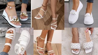 Shein Women's White Footwears White Sandals Shoes Designs For Ladies/ White Slip On Shoes For Girls
