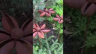 Set of 3 Rusty Metal Star Anise Flowers - Badian Garden Stakes & Rustic #Yard #Art #garden #flowers