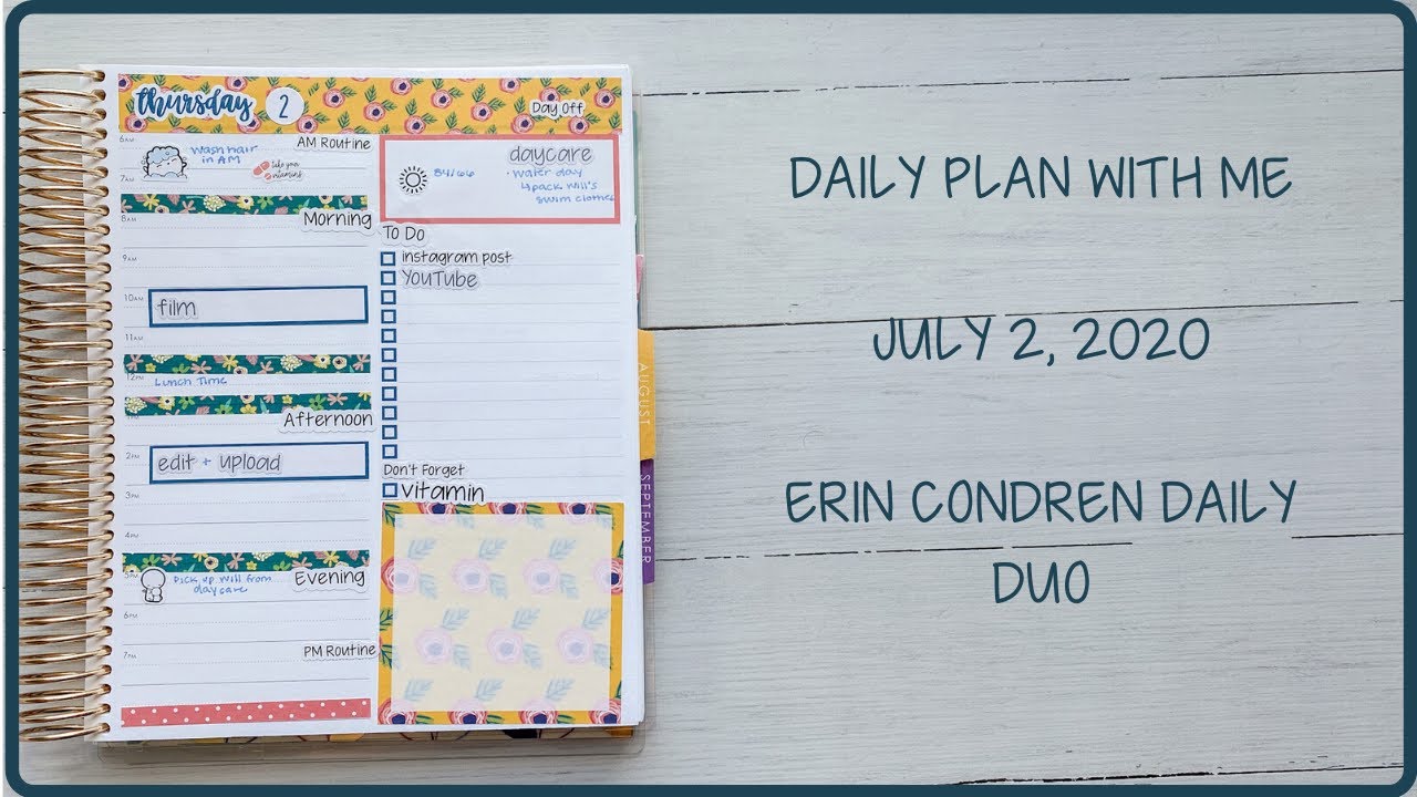 DAILY PLAN WITH ME | PLANNER KATE STICKERS | JULY 2, 2020 | ERIN ...