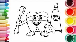 How To Draw Tooth, Toothbrush And Toothpaste Easy Step By Step Drawing For Kids And Beginners