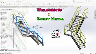 Solidworks Tutorial | Weldments & Sheet Metal | Two Stage Staircase Design