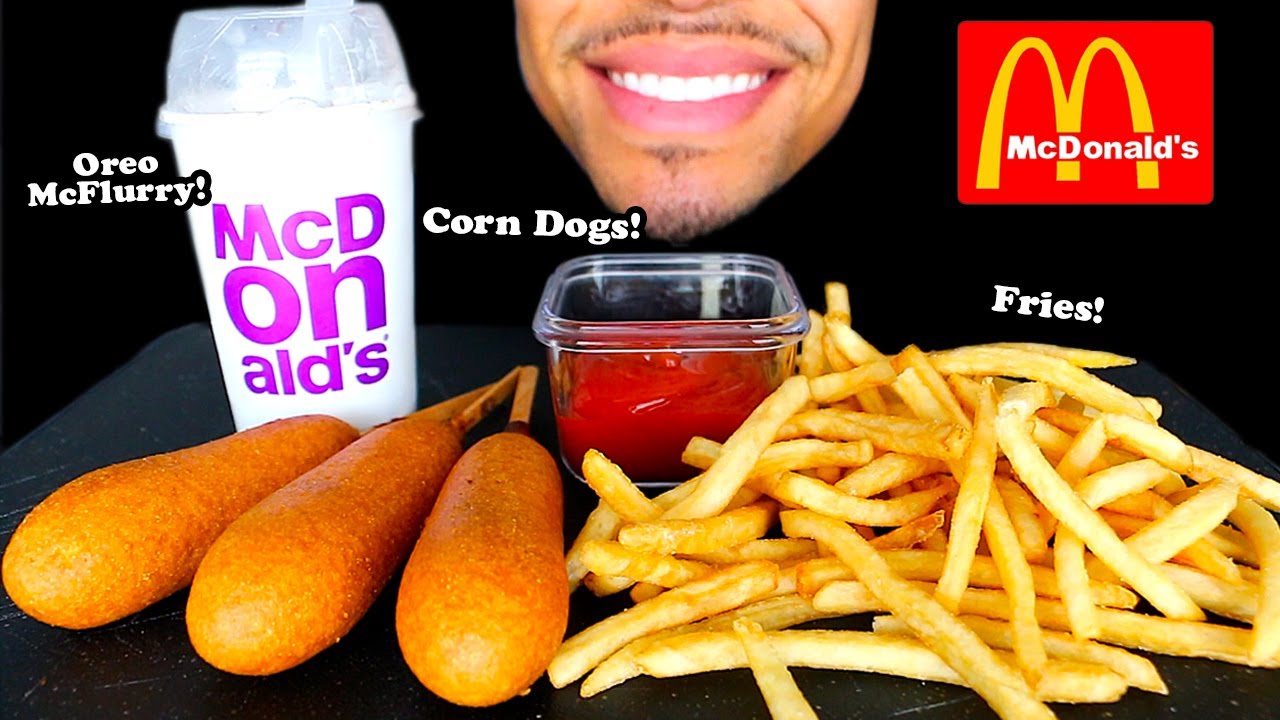 MCDONALDS CORN DOGS FRENCH FRIES OREO MCFLURRY ICE CREAM EATING SHOW JERRY NO TALKING