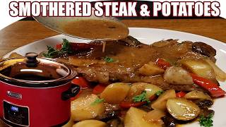 Crockpot Gravy Smothered Sirloin Steak & Potatoes Delicious Dinner Idea