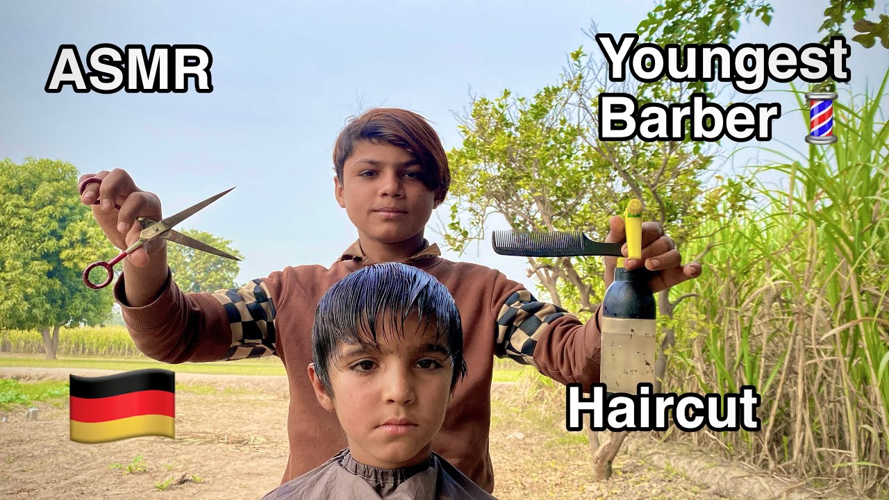 ASMR youngest Barber 💈 In the world 🌍 Fast and aggressive haircut 💇 