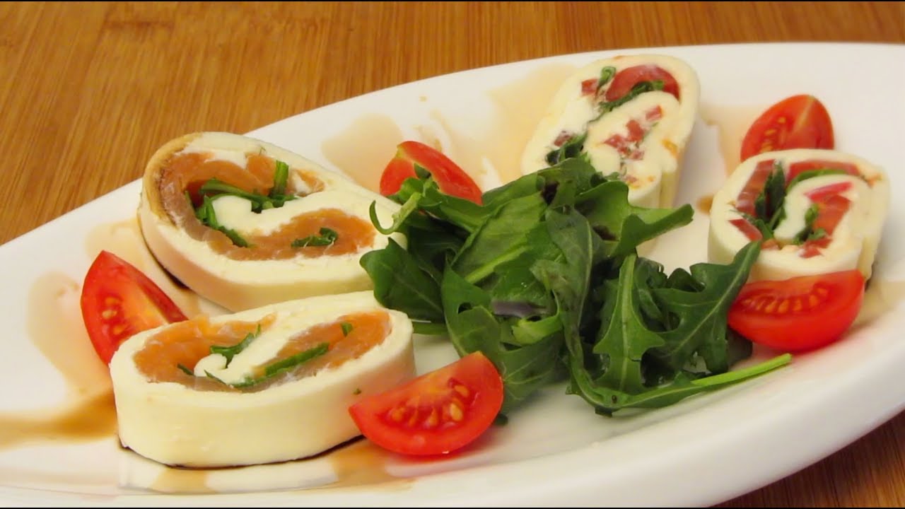 ALIEN-BBQ; Mozzarella-Röllchen mit Lachs und Tomate-Rucola Vorspeisen ...
