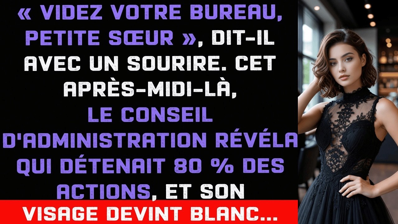 Le jour où mon frère m'a licenciée, il se tenait dans l'embrasure de ma porte avec ce sourire suffisant qu'il avait depuis l'enfance. « Tu n'as pas l'étoffe d'une dirigeante », m'a-t-il dit. Il ne...