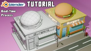 Blender Tutorial: Model a low poly Burger Shop | No commentary
