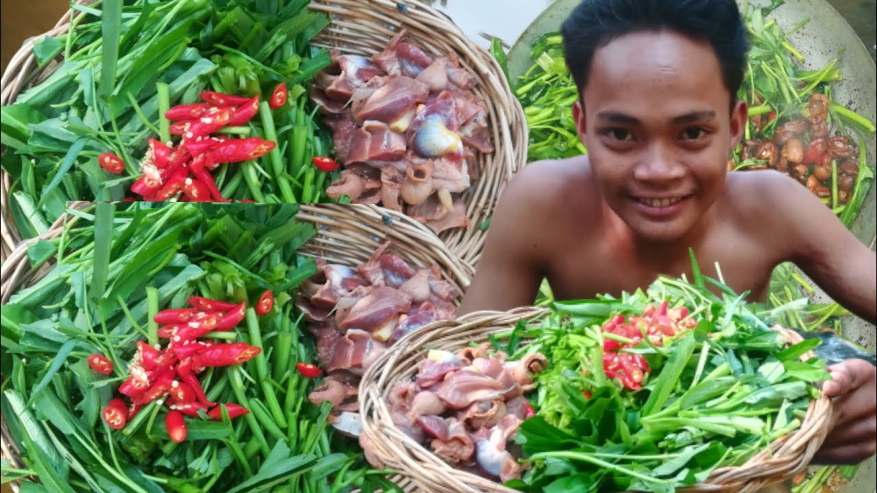 Technique Cooking chicken Recipe with vegetable in Forest - Cook