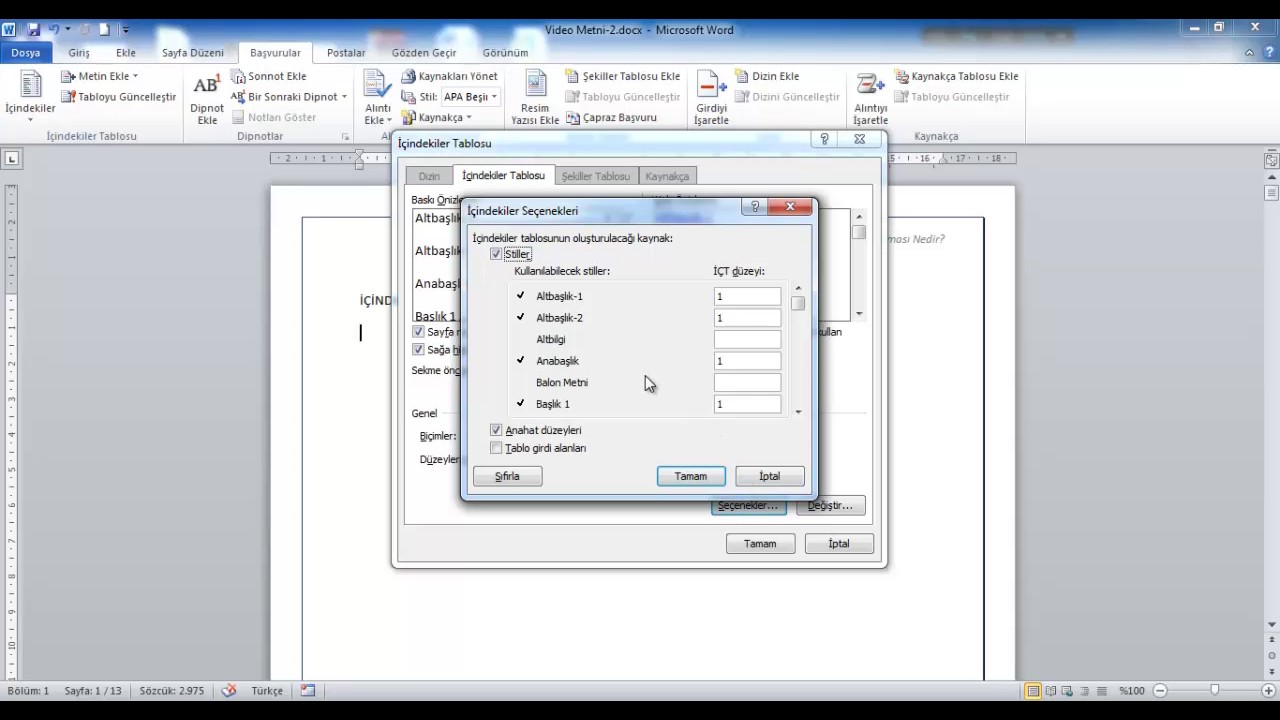 8-İçindekiler Tablosu Ekleme - YouTube
