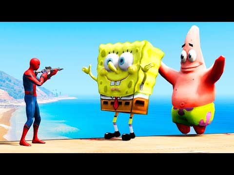 Spiderman vs SpongeBob vs Patrick | GTA 5 Water Ragdolls Jumps/Fails (Funny Moments)