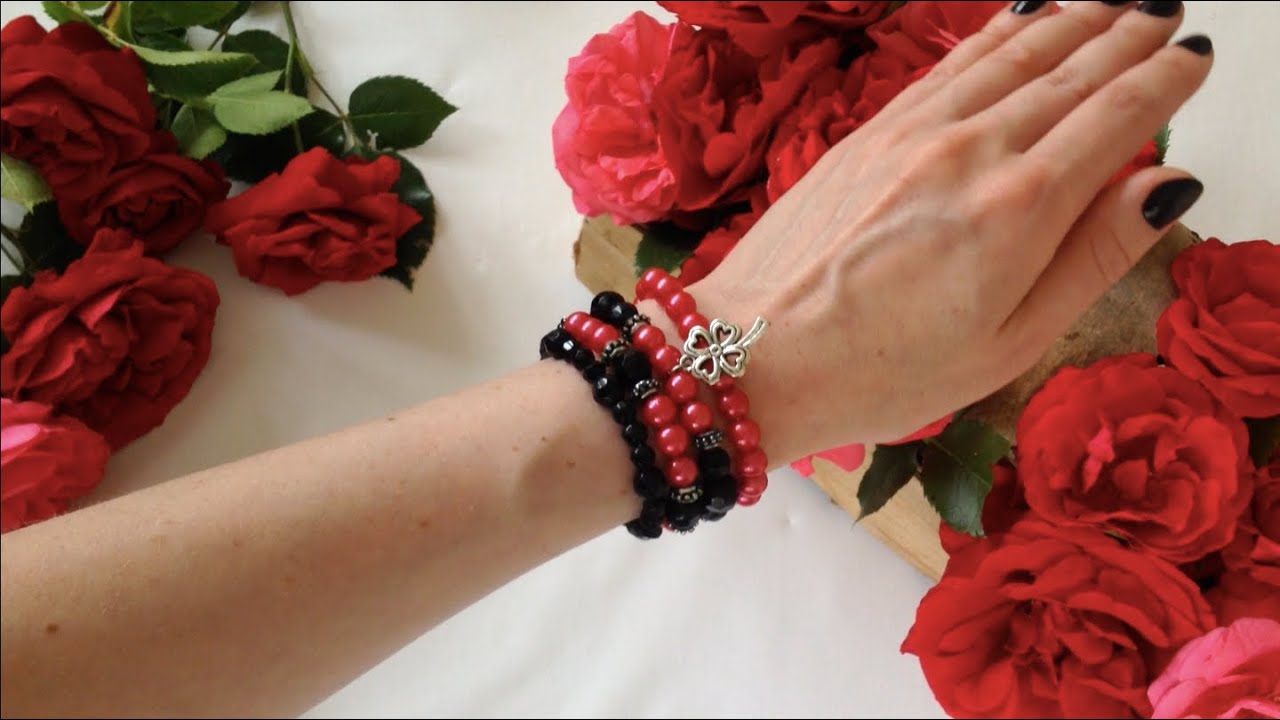 Tutorial ręcznie robione czerwono-czarne bransoletki z koralików ❤️🖤 4 wizje