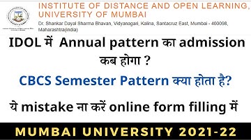 IDOL Online admission process 2021 22 Annual Pattern CBCS pattern Mumbai University
