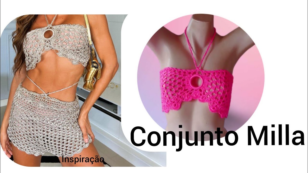 Conjunto de crochê Mila rosa pink (top + shorts)