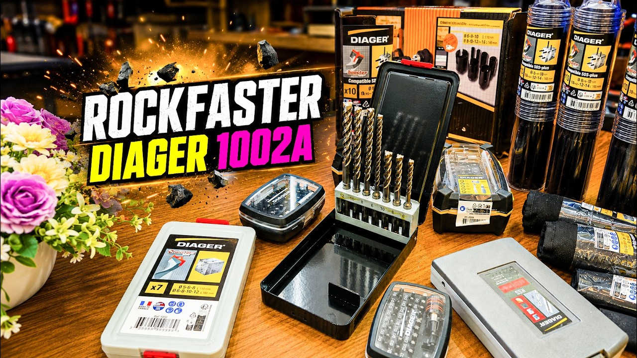 Bộ 7 mũi khoan bê tông ROCKFASTER DIAGER 1002A, mũi khoan búa, chuôi SDS-plus