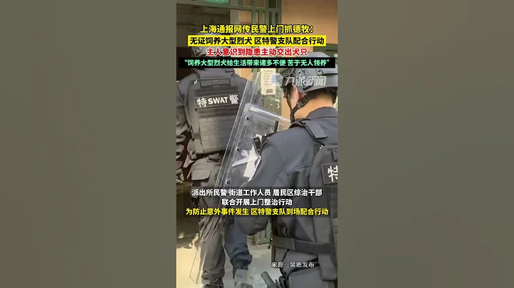 10月24日，#上海通报网传民警上门抓德牧：无证饲养大型烈性犬，区特警支队配合行动，主人意识到隐患主动交出犬只。 - 天天要闻