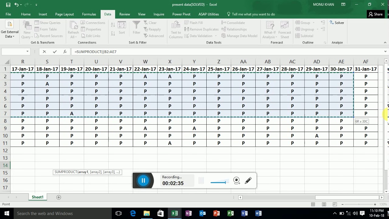 present and absent attendance sheet in excel hindi youtube free time app training register