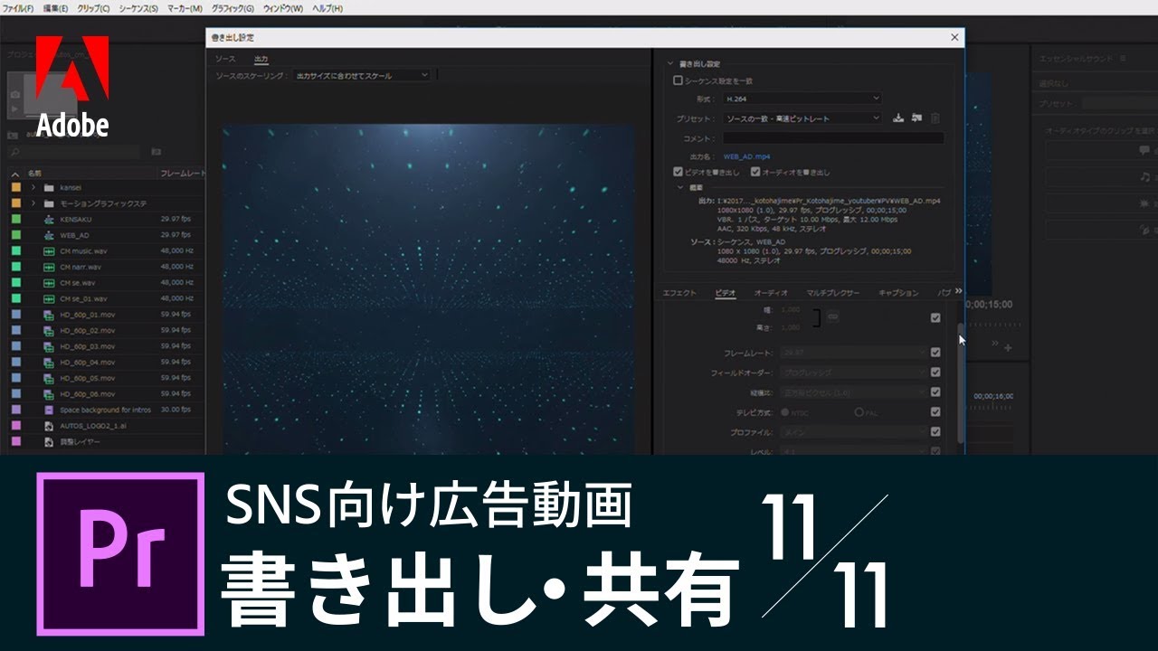 Premiere Pro入門 Sns向け広告動画 11 11 書き出し 共有 アドビ公式 Youtube