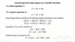 lecture -16: State Space to Transfer function and Transfer function to State Space