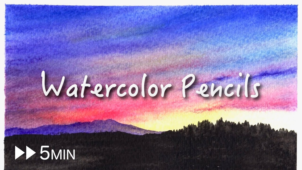 水彩色鉛筆 夕焼け空を描く Sunset Sky Painting Easy Watercolor Pencil Youtube