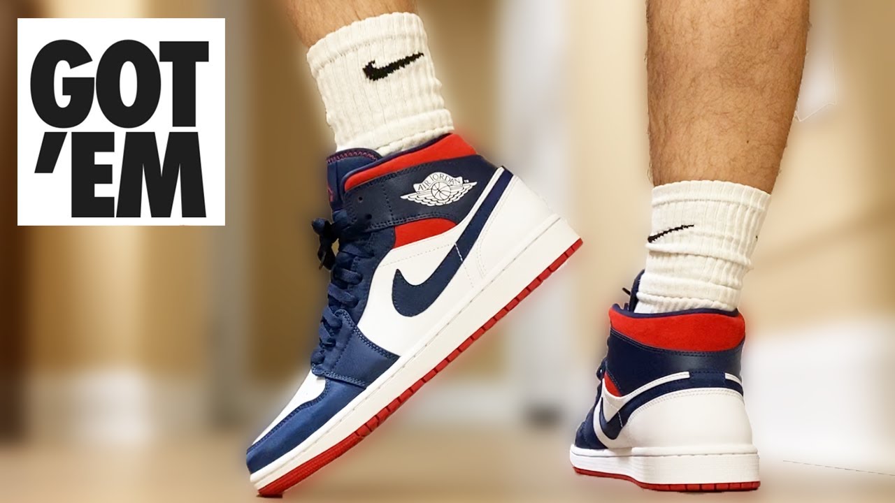 Buy NOW! Jordan 1 Mid USA Olympic On Feet! - YouTube