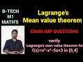 B TECH M1 Lagrange S Mean Value Theorem EXAM IMPORTANT QUESTIONS Btech Btechmaths Lagrangetheorem B TECH M1 Lagrange S Mean Value Theorem EXAM IMPORTANT QUESTIONS Btech Btechmaths Lagrangetheorem