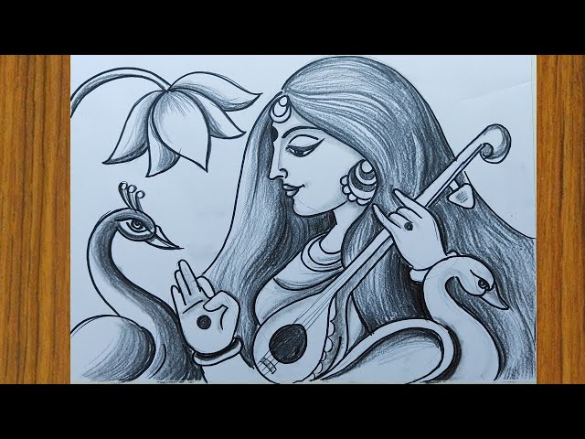 How to draw Goddess Saraswati Maa pencil drawing step by step | Doodle art  drawing, Mandala art lesson, Indian art paintings