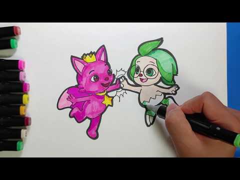 귀여운 핑크퐁과 똑똑박사 호기~ 쉽게 따라 그리는 방법! How to draw Cute Pinkfong and Smart boy Hogi