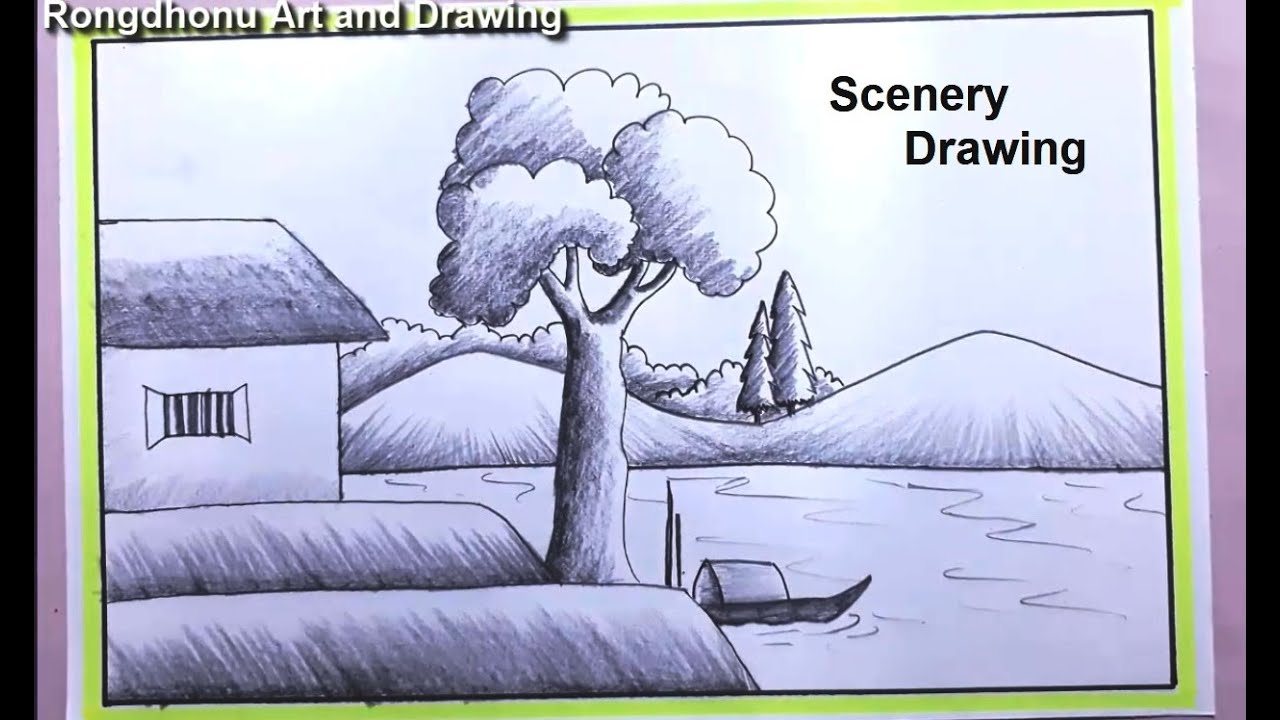 Scenery drawing | Pencil Drawing Tutorial (Very Easy to Draw) - YouTube