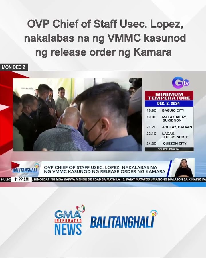 OVP Chief of Staff Usec. Lopez, nakalabas na ng VMMC... | Balitanghali