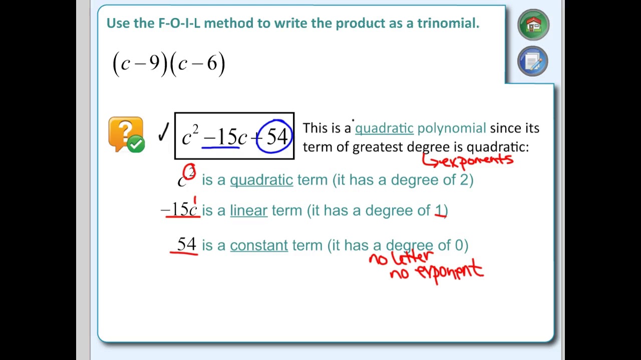 5.4 Multiplying Binomials (mentally) The FOIL Method - YouTube