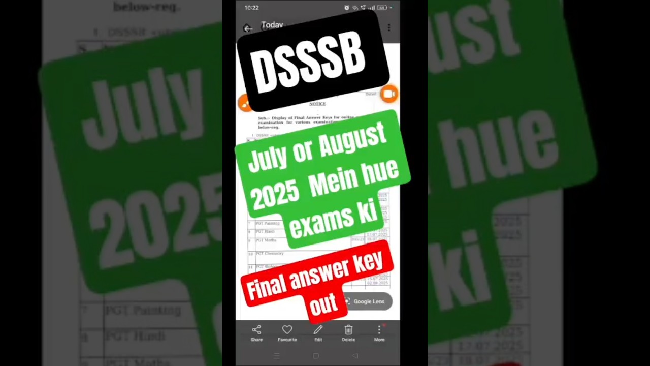 Dsssb july and august exam final answer key out/ cheak your result 
