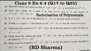 RD Sharma Ex 6.4 Q17 to Q25 Solutions for Class 9 Maths Chapter 6 Factorisation Of Polynomials