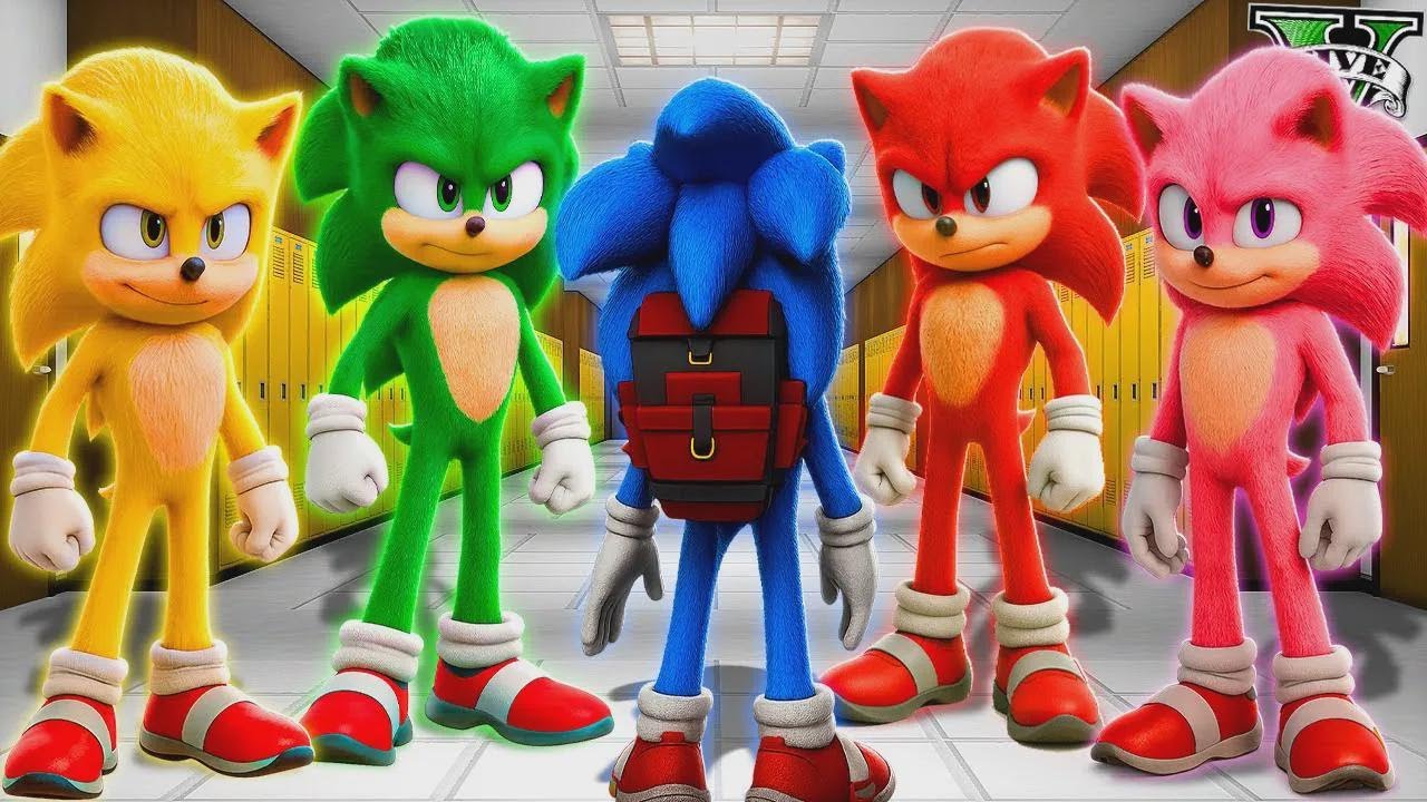 Intru în școala colorată Sonic din GTA 5! (mod inspirat de filmul Sonic)