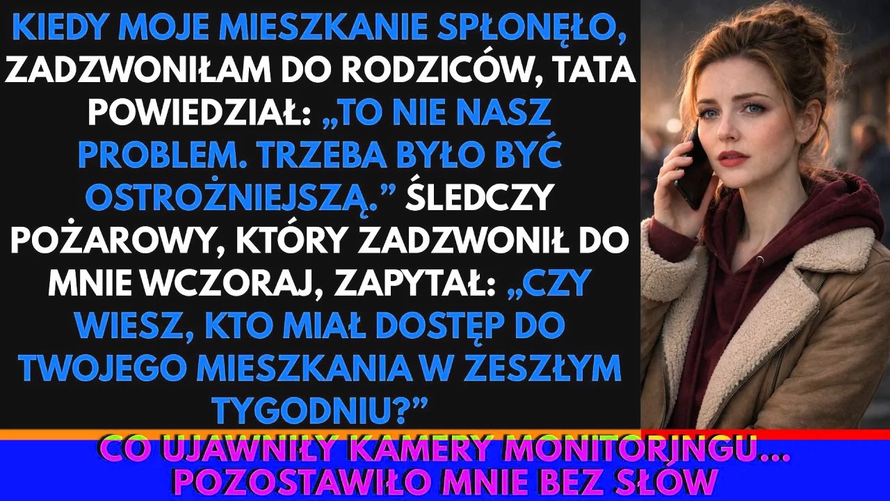 Leżałam zwinięta w koc nieznajomego na chodniku przed moim spalonym mieszkaniem, kiedy zadzwoniłam do rodziców, żeby powiedzieć, że straciłam wszystko. Głos mojego ojczyma był lodowaty: „To nie...