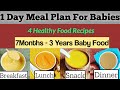 1 Day Meal Plan For Babies/ 7Months - 3Years Baby Food/ Breakfast, Lunch, Snack & Dinner For Babies