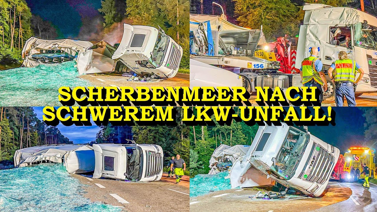 +++ SCHERBENMEER NACH SCHWEREM LKW-UNFALL +++ LASTWAGEN KIPPT UM | TONNENWEISE GLAS ZERSCHELLT