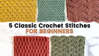 5 EASY CROCHET STITCHES THAT ANY BEGINNER CAN DO! [Linen, Alpine, Shell, Granny, and Wave Stitch] screenshot 2
