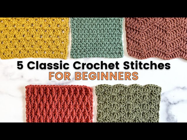 5 EASY CROCHET STITCHES THAT ANY BEGINNER CAN DO! [Linen, Alpine, Shell,  Granny, and Wave Stitch] 