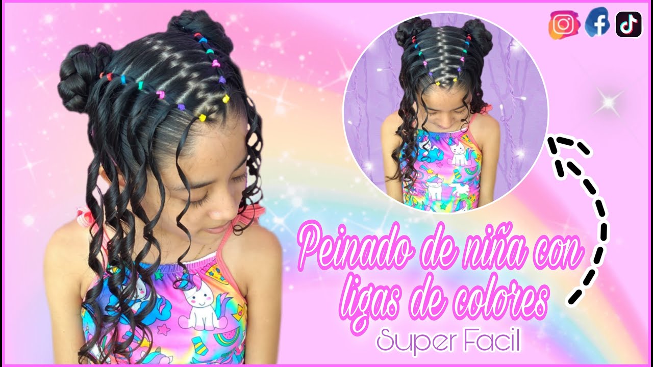 PEINADO PARA NIÑAS CON LIGAS DE COLORES🌈| PEINADOS FACILES| PEINADOS DIANITA✨