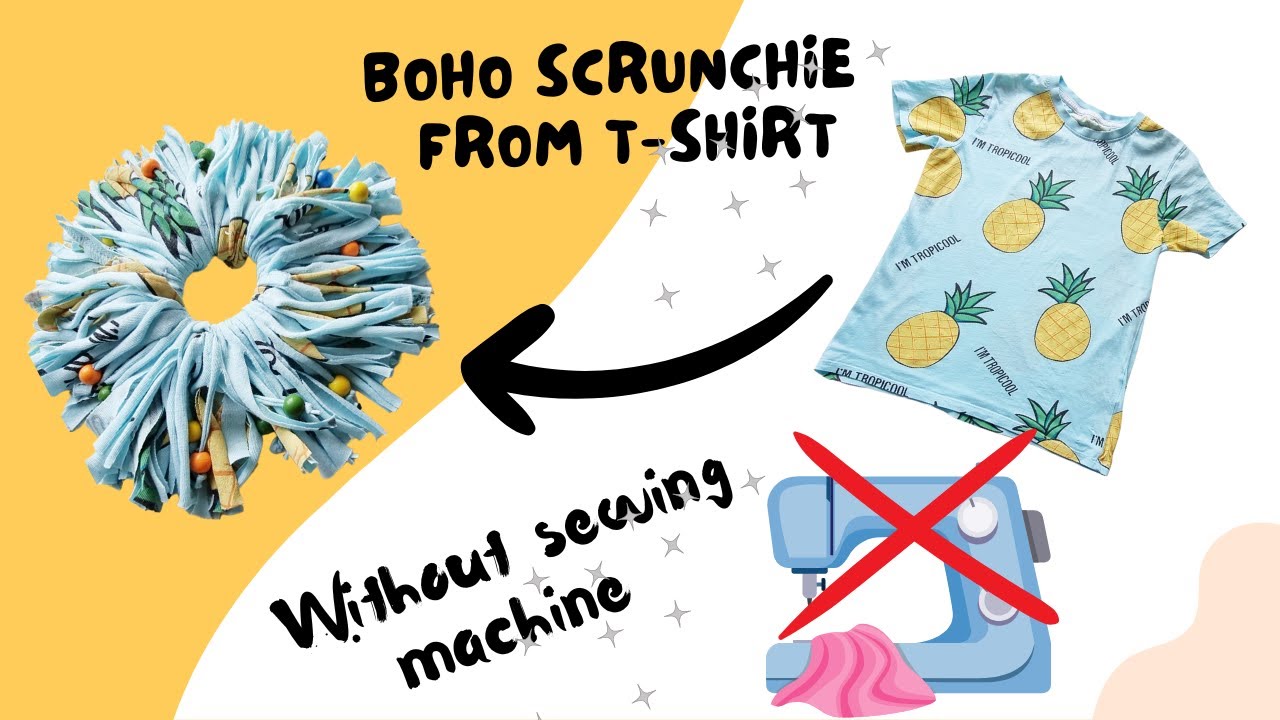 Scrunchie from old Tshirt without sewing machine. Easy tutorial how to