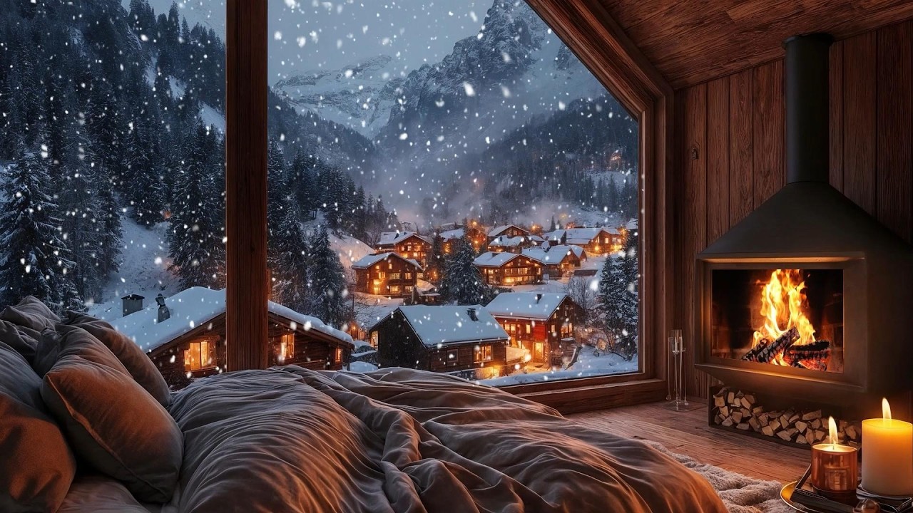 Sleep Instantly Tonight (NO ADS) ❄️ Snowy Cabin Fireplace • Fall Into Deep Sleep & Relax All Night