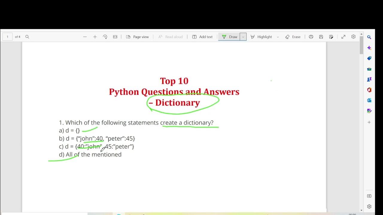Top 10 Python MCQ on Dictionary #12 - YouTube