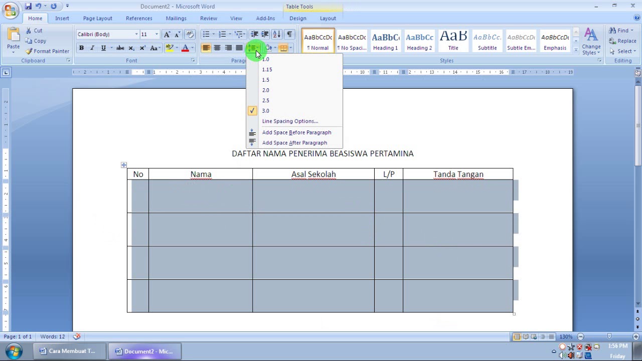 Cara Membuat Tabel Di Microsoft Word Part 1 Youtube
