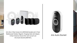 Arlo Ultra 2-Pack Camera Kit (VMS5240) Bundle with Cable, Skins, Arlo Doorbell | Wasserstein