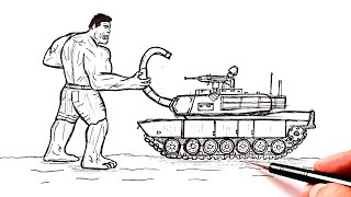 How to draw a Hulk vs Army Tank | Drawing Tutorial