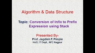 Lecture 21- Expression Conversion  Infix to Prefix using Stack