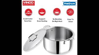 Vinod Platinum Triply Stainless Steel Biryanisauce Pot With Lid  11 Liters 30 Cm  Heavy Bottom