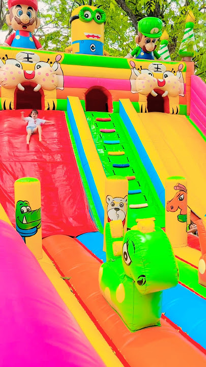 Sliding sitting bouncing cutely on the red slide of Mario's balloon palace #shorts #fyp #viral #f...